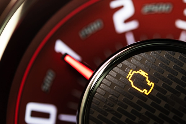 Close-up of check engine light on gauge