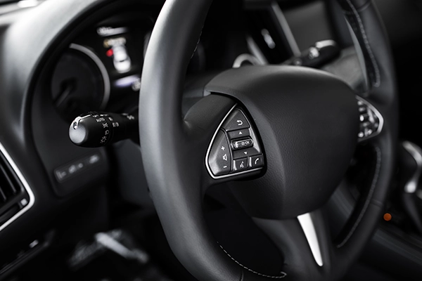 Steering wheel in interior of car